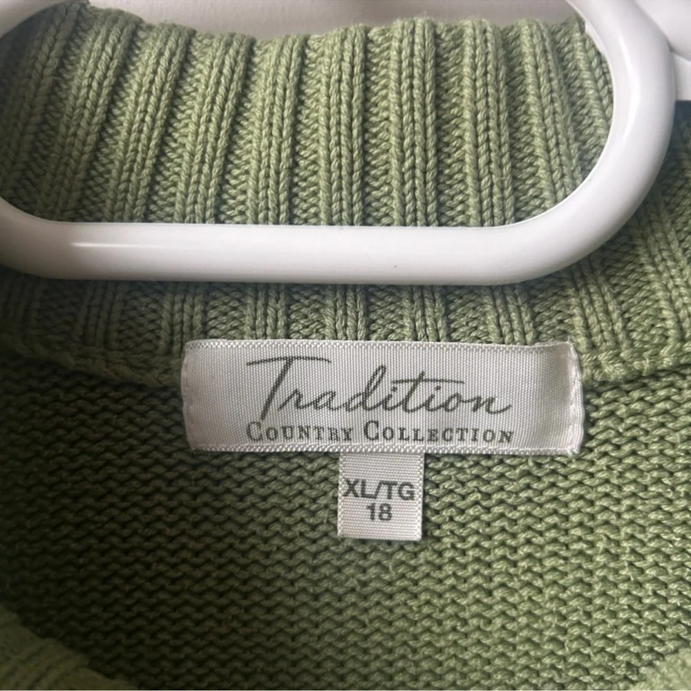 Tradition Country Collection Cable Knit Zip Sage Sweater XL Vintage - Picture 5 of 6